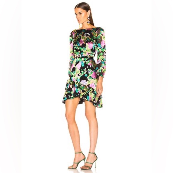 Saloni Felicia Silk Blend Mini Dress Floral Print Black Multi-Color Size… - Picture 5 of 12